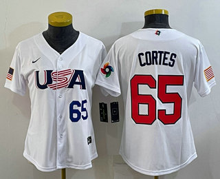 Women%27s USA Baseball #65 Nestor Cortes Number 2023 White World Classic Stitched Jerseys